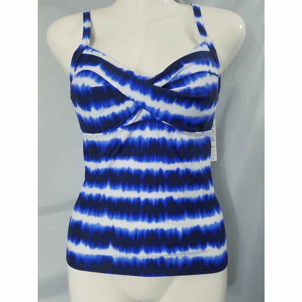 Athleta Tankini Top Blue Striped Tie-dye